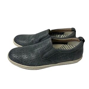 Taos Court Womens 9.5 Charcoal Gray Perforated Leather Slip On Sneakers Comfort